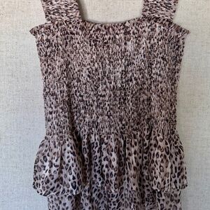 On Twelfth Leopard Print Smocked Peplum Tank Top Boutique Size Small